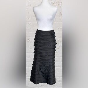 Trina Turk VTG Sz 8 Black Silk Ruffled Multi Tiered Maxi Skirt Old Money Luxury